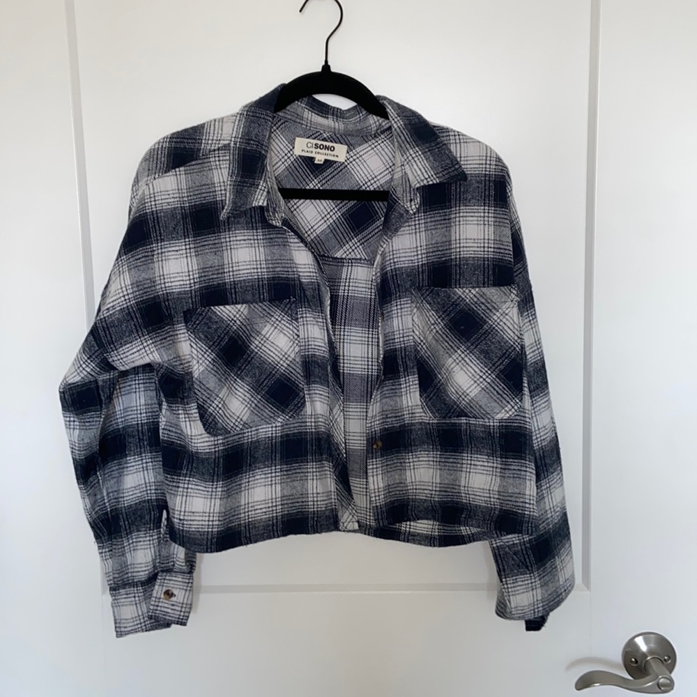 Cropped Navy Flannel Jacket